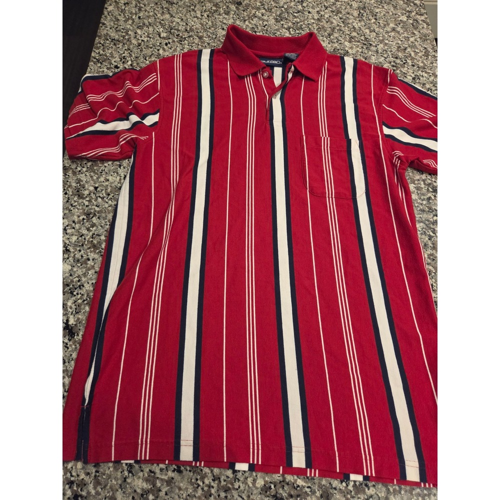 Puritan Mens Red Navy White‎ Striped Polo Shirt Short Sleeve Pocket M P13C110